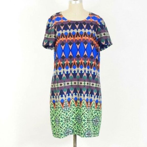𝅺J. Crew Gemstone100% Silk Geometric Print Short Sleeve Mini Dress Size 00 - Picture 5 of 10